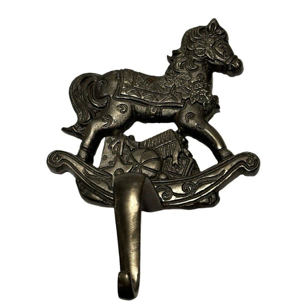 Christmas Stocking Holder Hanger Heavy Cast Metal Rocking horse Toys